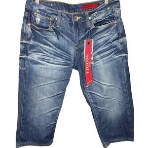 Vigoss‎ Jeans Womens Capris Stretch Blue Denim Distressed Size 9 10 NeW wth tags